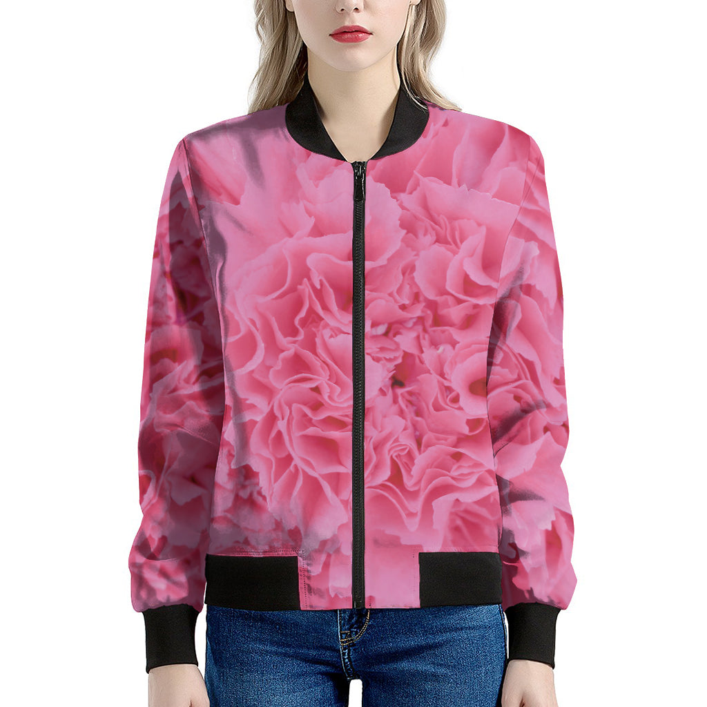 Pink Carnation Flower Print Women's Bomber Jacket