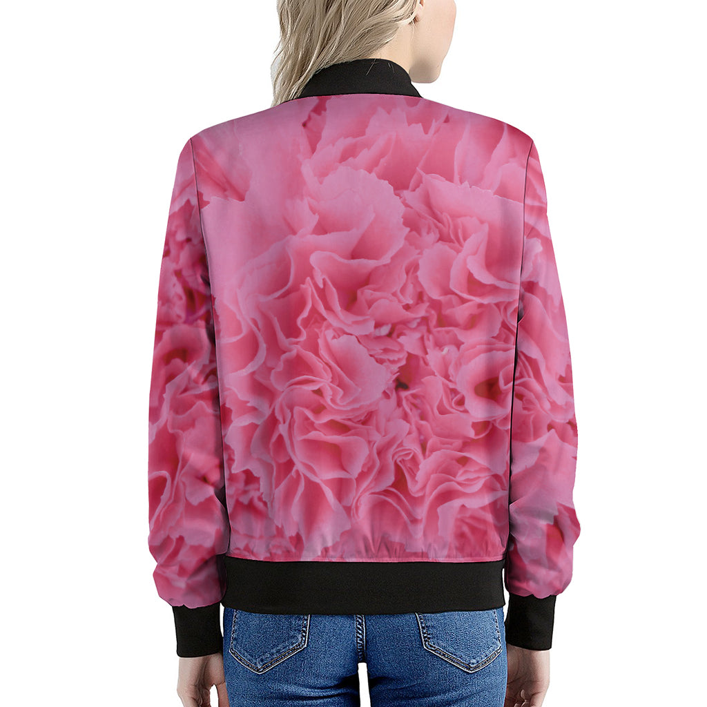 Pink Carnation Flower Print Women's Bomber Jacket