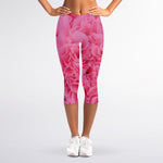 Pink Carnation Flower Print Women's Capri Leggings