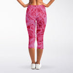 Pink Carnation Flower Print Women's Capri Leggings