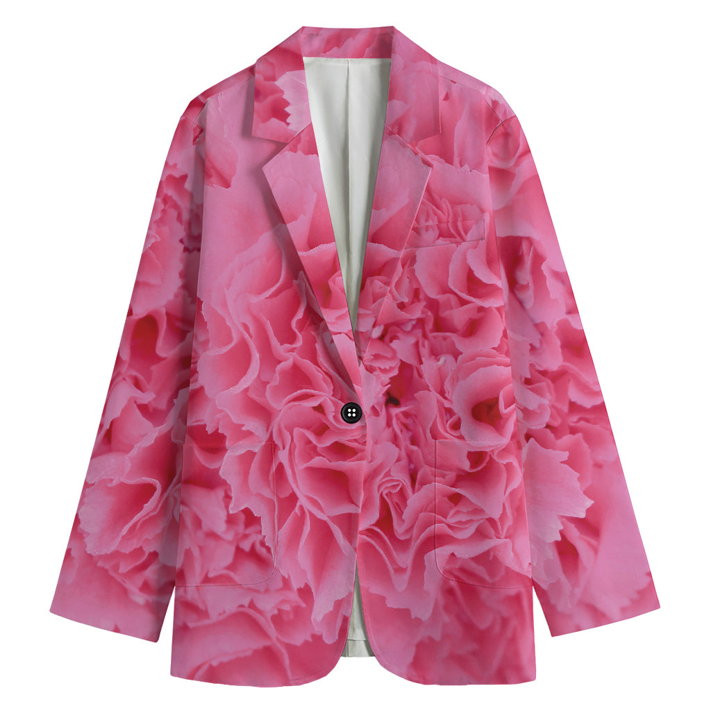 Pink Carnation Flower Print Women's Cotton Blazer