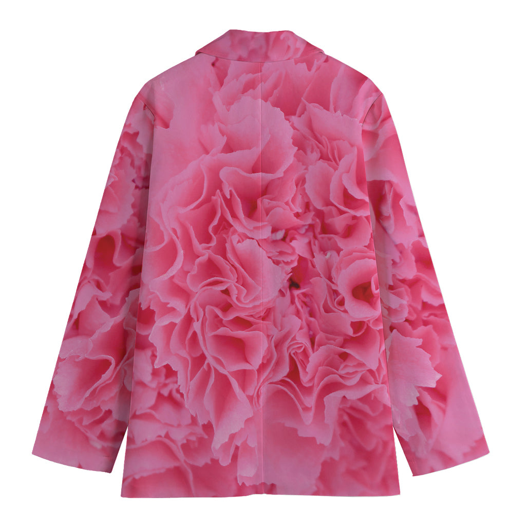 Pink Carnation Flower Print Women's Cotton Blazer