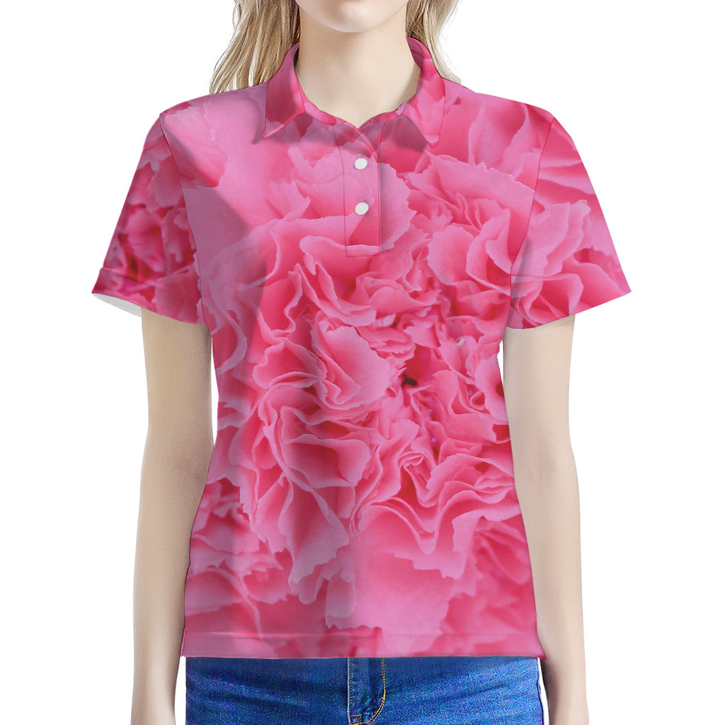 Pink Carnation Flower Print Women's Polo Shirt