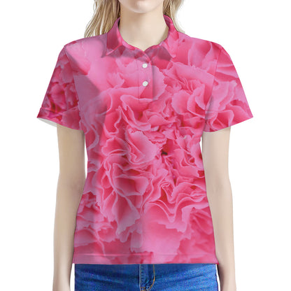 Pink Carnation Flower Print Women's Polo Shirt
