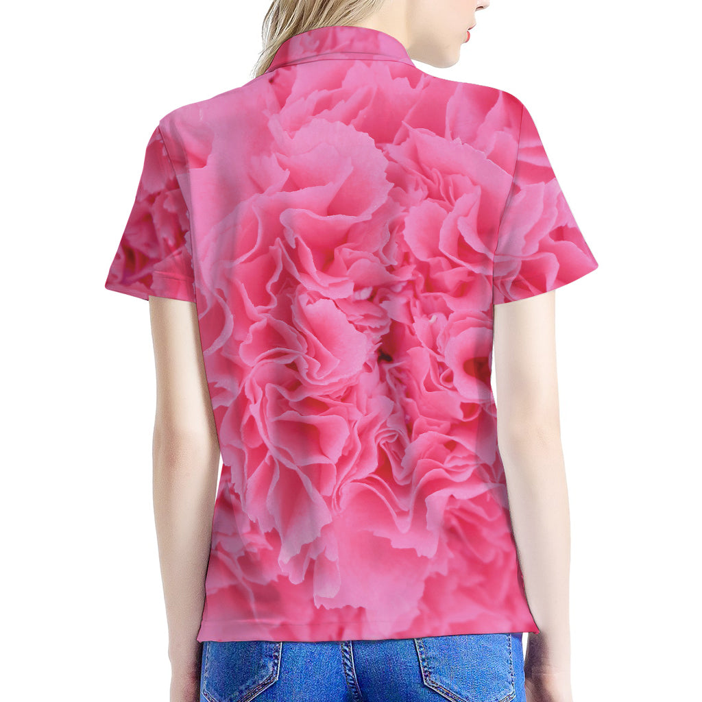 Pink Carnation Flower Print Women's Polo Shirt