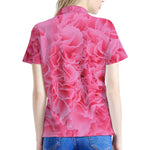 Pink Carnation Flower Print Women's Polo Shirt