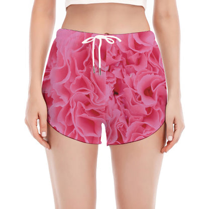 Pink Carnation Flower Print Women's Split Running Shorts