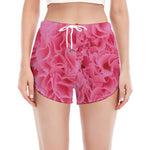 Pink Carnation Flower Print Women's Split Running Shorts