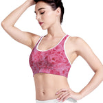 Pink Carnation Flower Print Women's Sports Bra