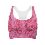 Pink Carnation Flower Print Women's Sports Bra