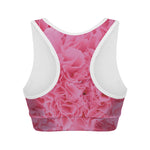 Pink Carnation Flower Print Women's Sports Bra