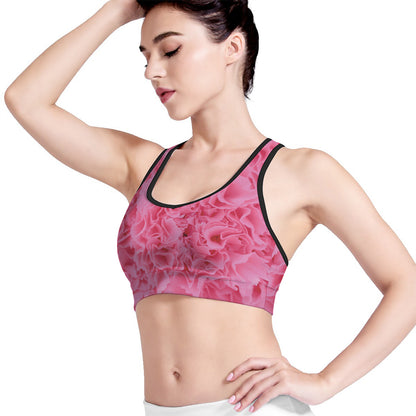 Pink Carnation Flower Print Women's Sports Bra