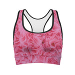 Pink Carnation Flower Print Women's Sports Bra