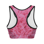 Pink Carnation Flower Print Women's Sports Bra