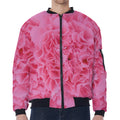 Pink Carnation Flower Print Zip Sleeve Bomber Jacket