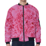 Pink Carnation Flower Print Zip Sleeve Bomber Jacket