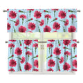 Pink Carnation Pattern Print 3 Piece Kitchen Curtains