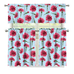 Pink Carnation Pattern Print 3 Piece Kitchen Curtains