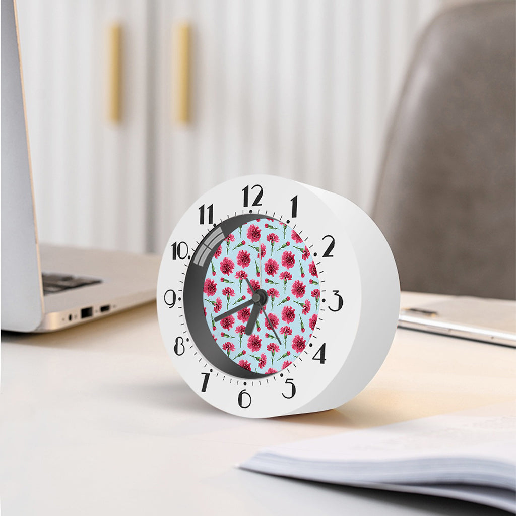 Pink Carnation Pattern Print Alarm Clock