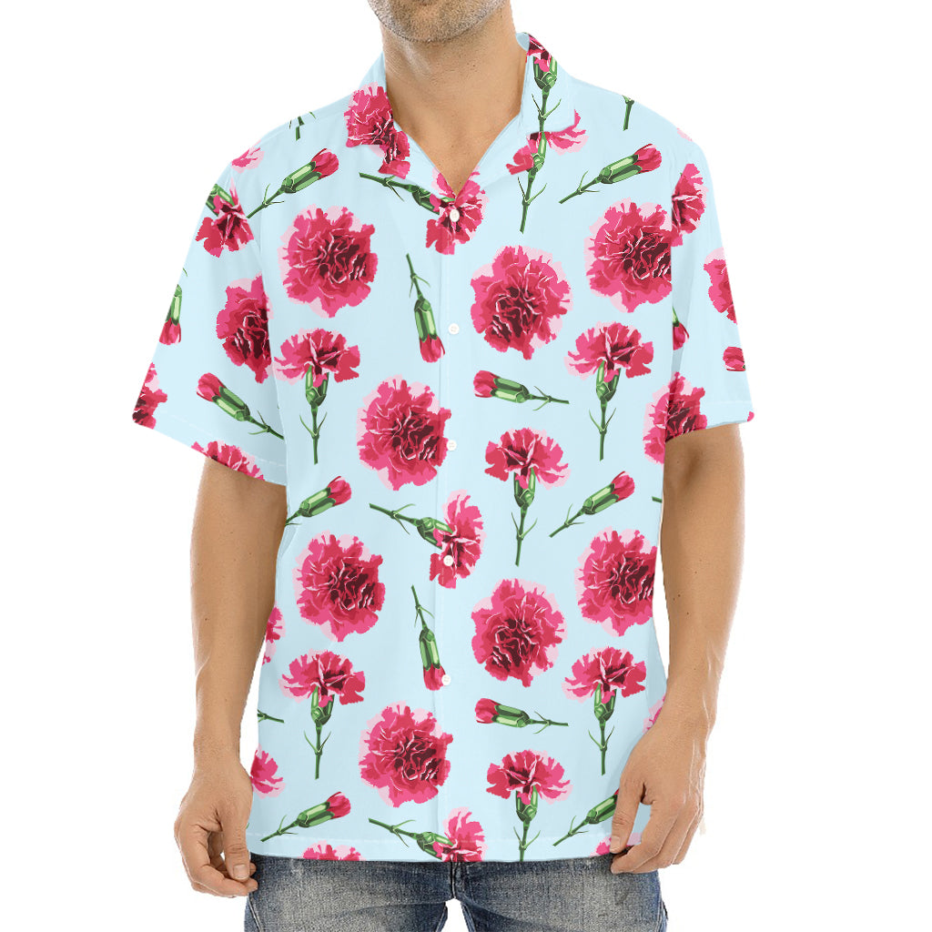 Pink Carnation Pattern Print Aloha Shirt