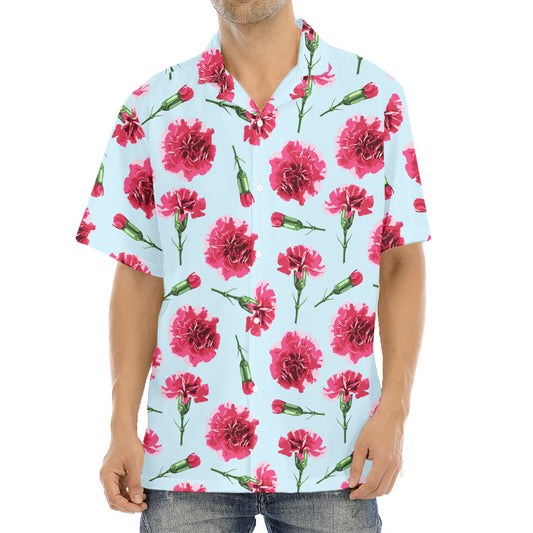 Pink Carnation Pattern Print Aloha Shirt