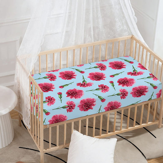 Pink Carnation Pattern Print Baby Crib Sheet