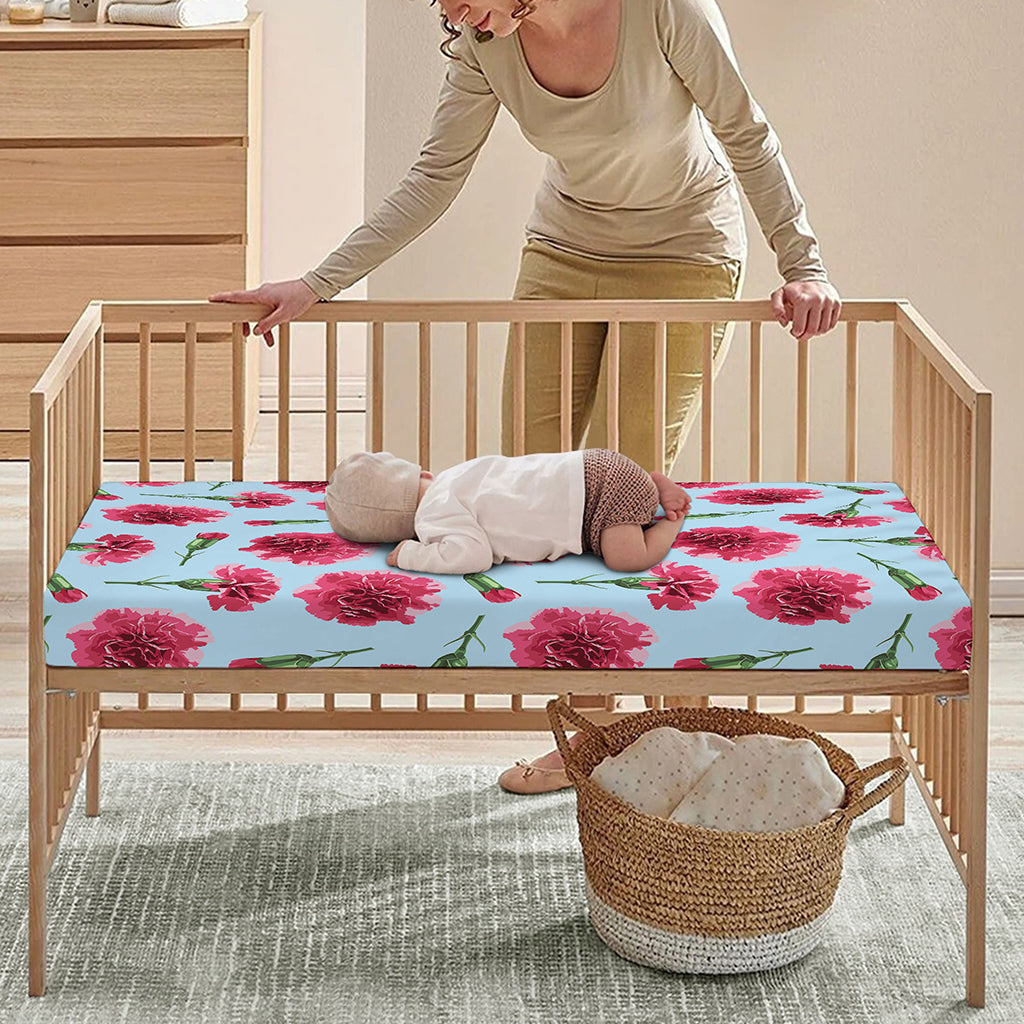 Pink Carnation Pattern Print Baby Crib Sheet