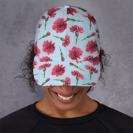 Pink Carnation Pattern Print Baseball Cap