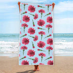 Pink Carnation Pattern Print Beach Towel