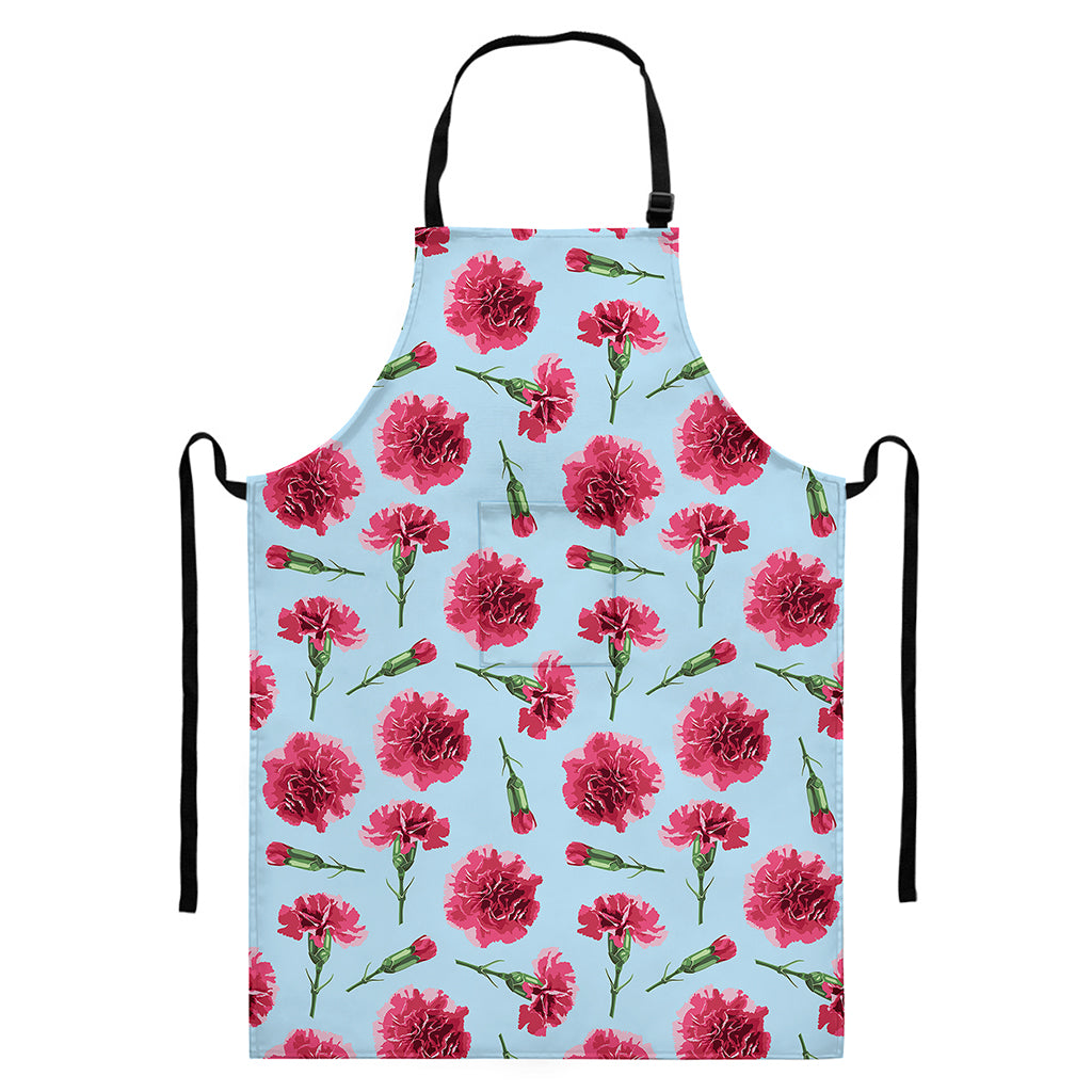 Pink Carnation Pattern Print Bib Apron With Pocket