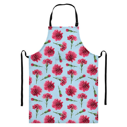 Pink Carnation Pattern Print Bib Apron With Pocket