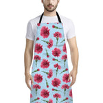 Pink Carnation Pattern Print Bib Apron With Pocket