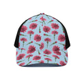 Pink Carnation Pattern Print Black Mesh Trucker Hat