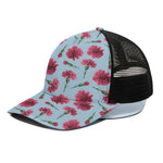 Pink Carnation Pattern Print Black Mesh Trucker Cap