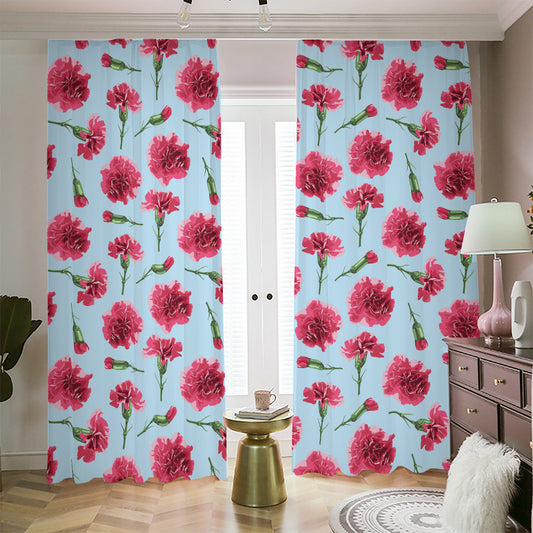 Pink Carnation Pattern Print Blackout Pencil Pleat Curtains