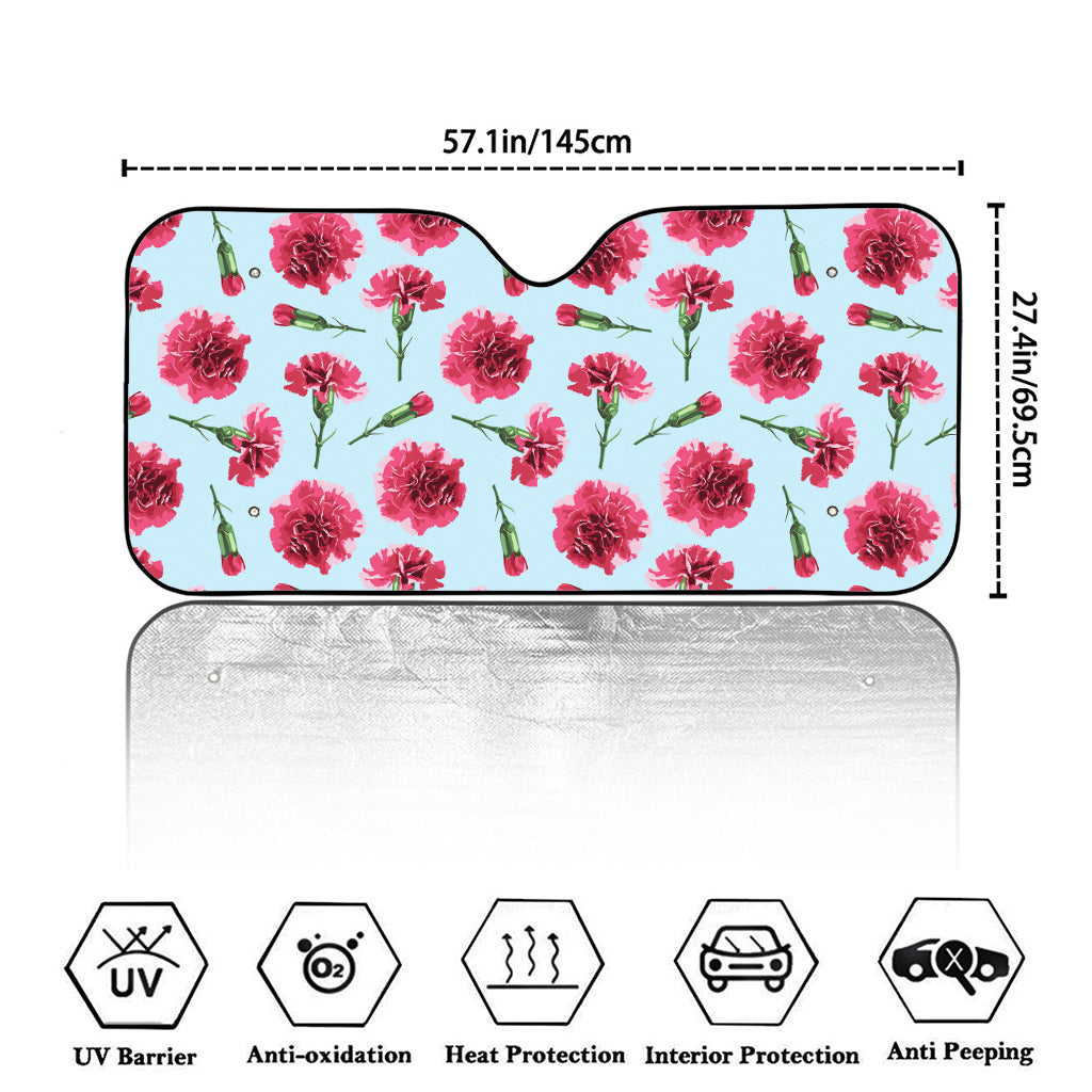 Pink Carnation Pattern Print Car Windshield Sun Shade