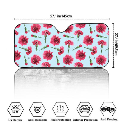 Pink Carnation Pattern Print Car Windshield Sun Shade