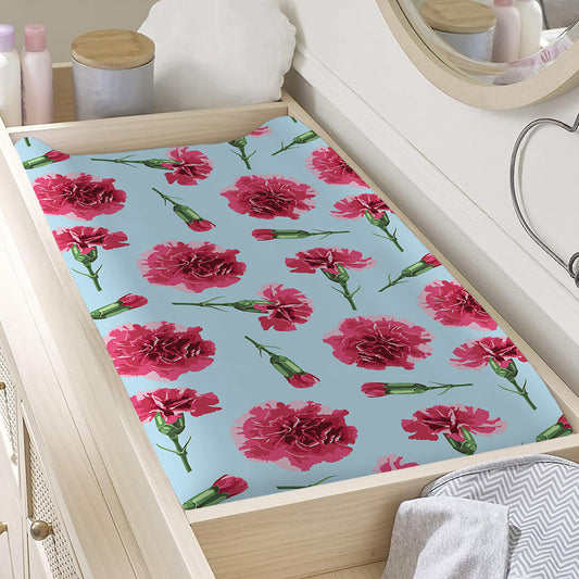 Pink Carnation Pattern Print Changing Pad Cover