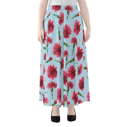 Pink Carnation Pattern Print Chiffon Maxi Skirt