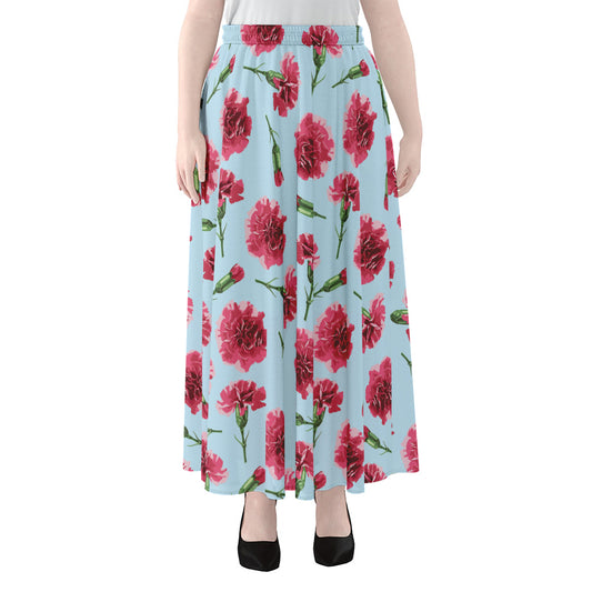 Pink Carnation Pattern Print Chiffon Maxi Skirt