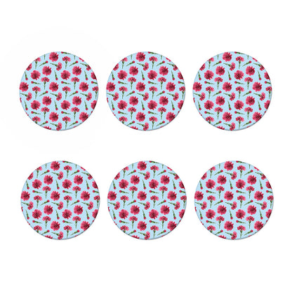 Pink Carnation Pattern Print Coaster Set