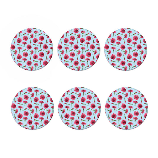 Pink Carnation Pattern Print Coaster Set