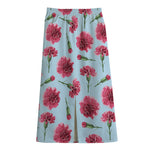 Pink Carnation Pattern Print Cotton Front Slit Maxi Skirt