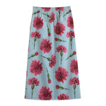 Pink Carnation Pattern Print Cotton Front Slit Maxi Skirt