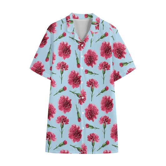 Pink Carnation Pattern Print Cotton Hawaiian Shirt