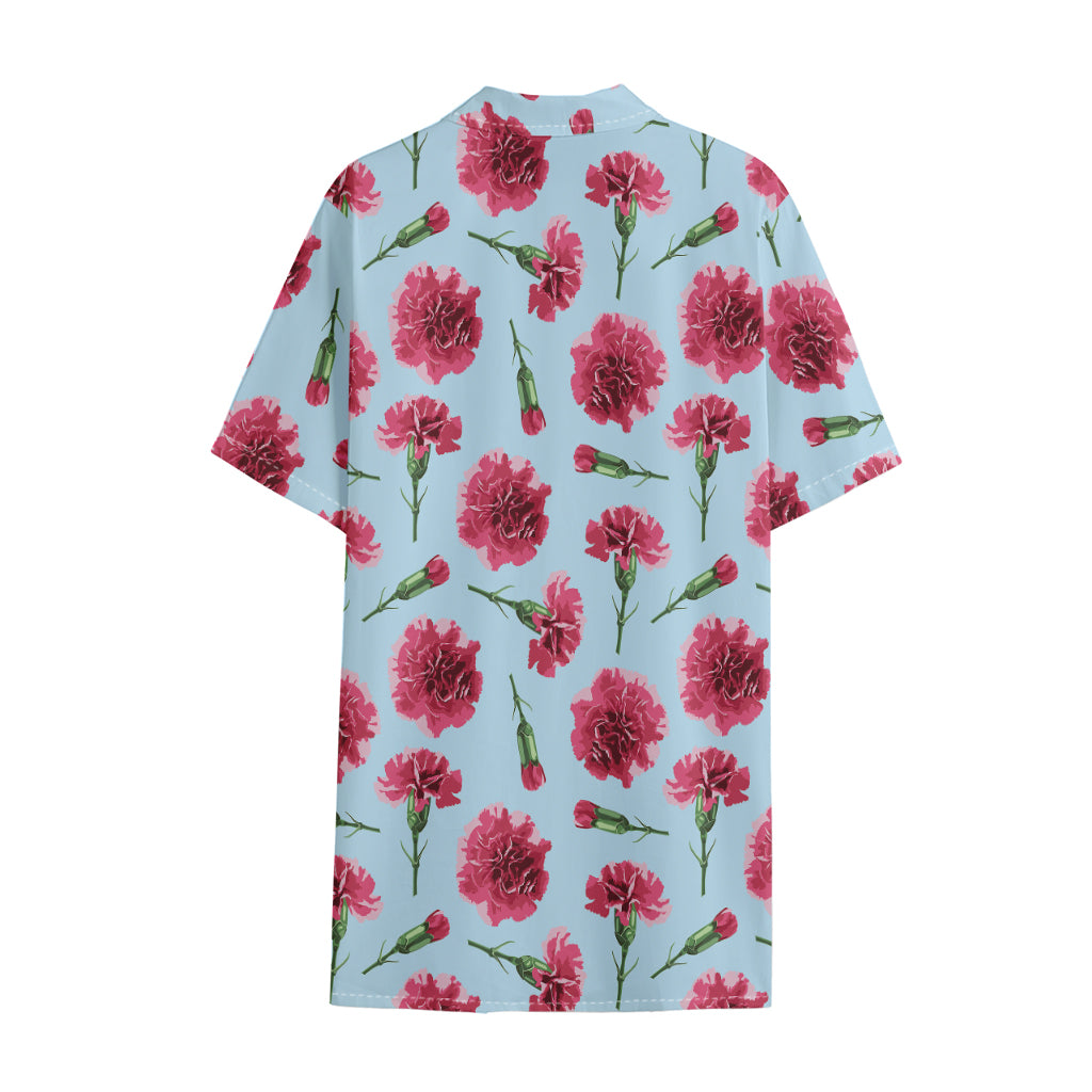 Pink Carnation Pattern Print Cotton Hawaiian Shirt