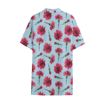 Pink Carnation Pattern Print Cotton Hawaiian Shirt