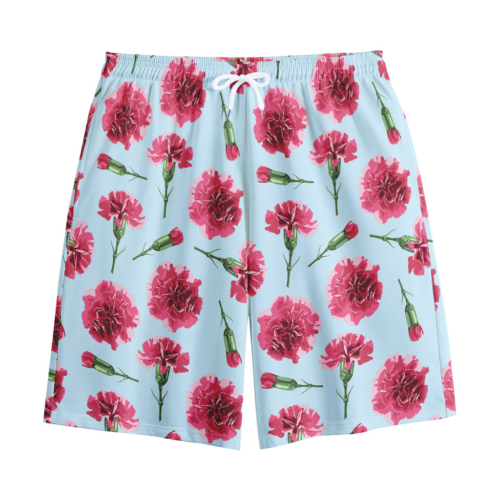 Pink Carnation Pattern Print Cotton Shorts