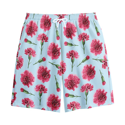 Pink Carnation Pattern Print Cotton Shorts