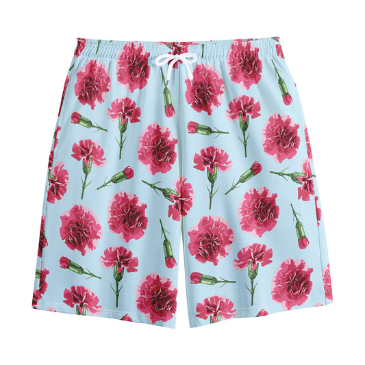 Pink Carnation Pattern Print Cotton Shorts